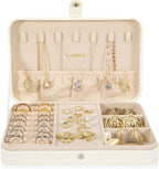 LANDICI Small Jewelry Box for Women Girls, PU Leather Travel Jewelry Case, Portable Jewelry Organizer Storage Holder Display for Ring Earrings Necklace Bracelet Bangle Men Kids Gift, White