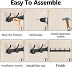 2 Pack Coat Rack Wall Mount,17.3 in Wall Hooks for Hanging, Coat Hanger Wall Mount Towel Rack Hat Rack for Wall with 10 Hooks for Entryway, Bedroom, Bathroom (Black)