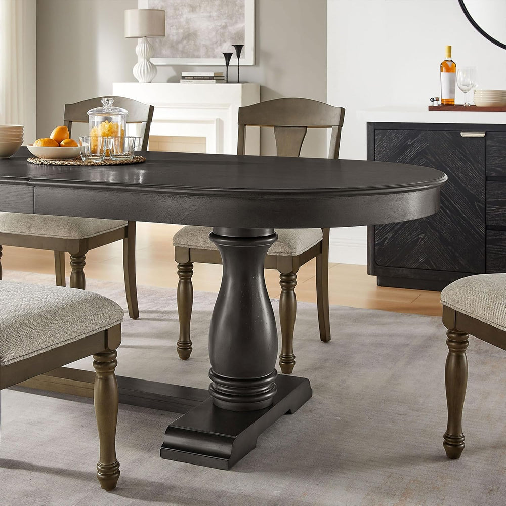 Mid-Century Modern Wooden Dining Table Extendable Oval Dining Table with 18&q...