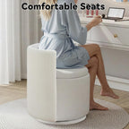 360° Swivel Velvet Vanity Chair with Storage, Barrel Makeup Chair with Wave Back, No Assembly Vanity Stool Small Accent Chairs for Living Room, White