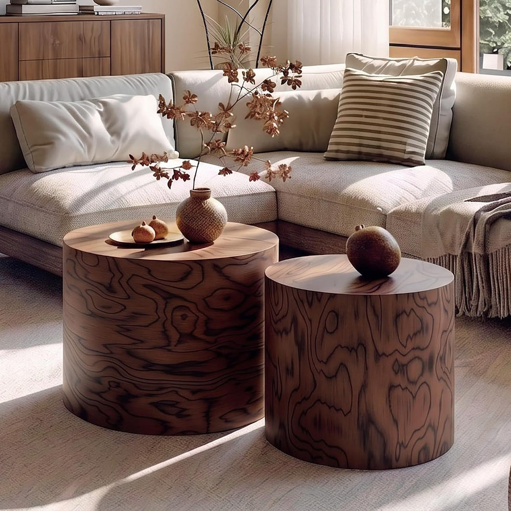 Round Nesting Coffee Table Set of 2, Modern Circle Accent End Table | Wooden ...