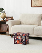 B FSOBEIIALEO Route 66 Storage Ottoman Bench, Faux Leather Foot Rest Seat for Living Room, Storage Organizer 16.54"x12.6"x12.6"