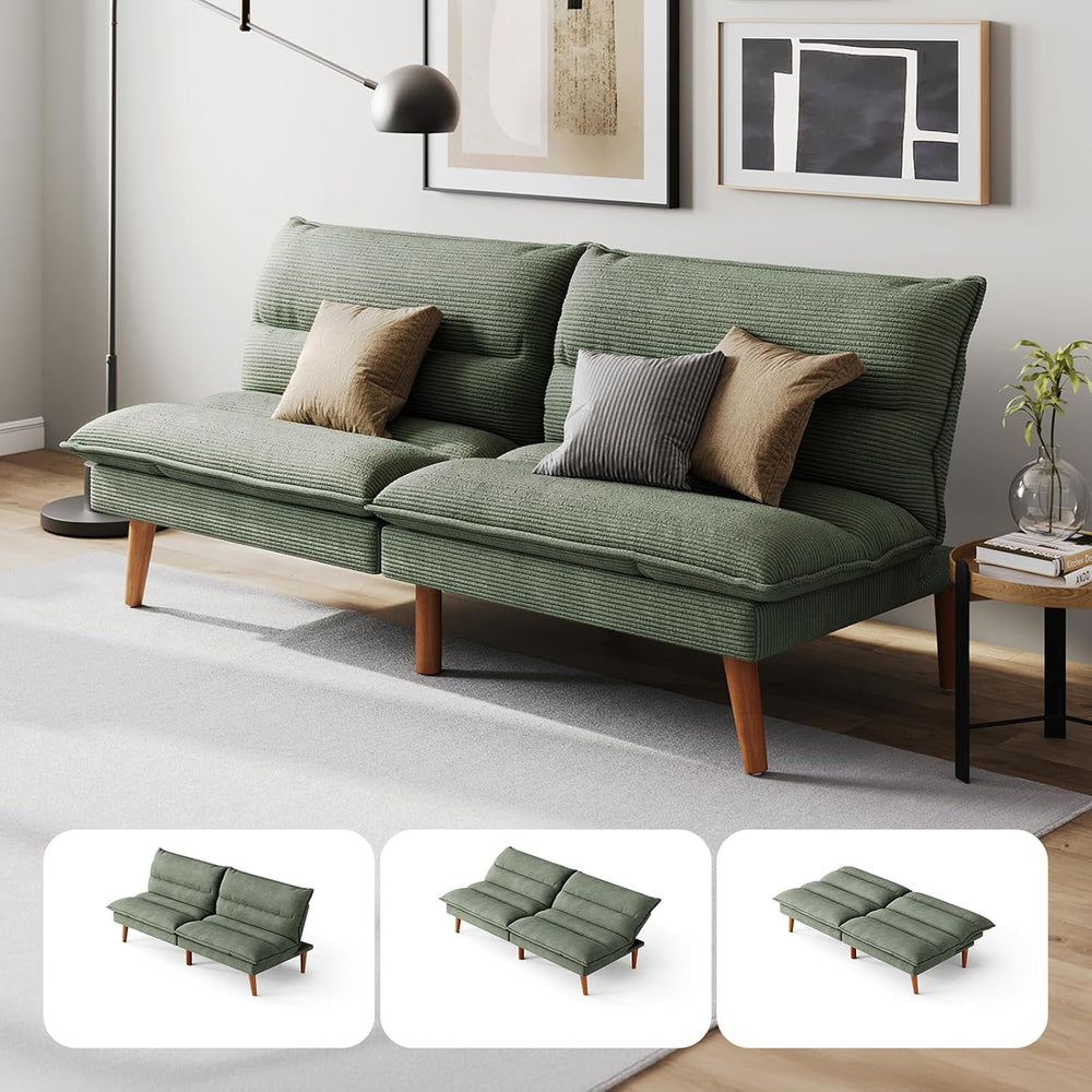 LINSY HOME Futon Sofa Bed - Convertible Corduroy Futon Couch Bed with Adjusta...