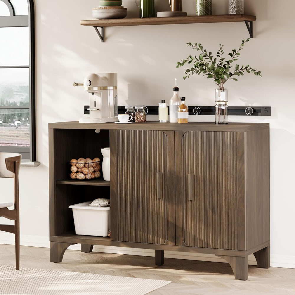 Mid Century Modern Fluted Buffet Cabinet with Storage, Accent Sideboard and C...