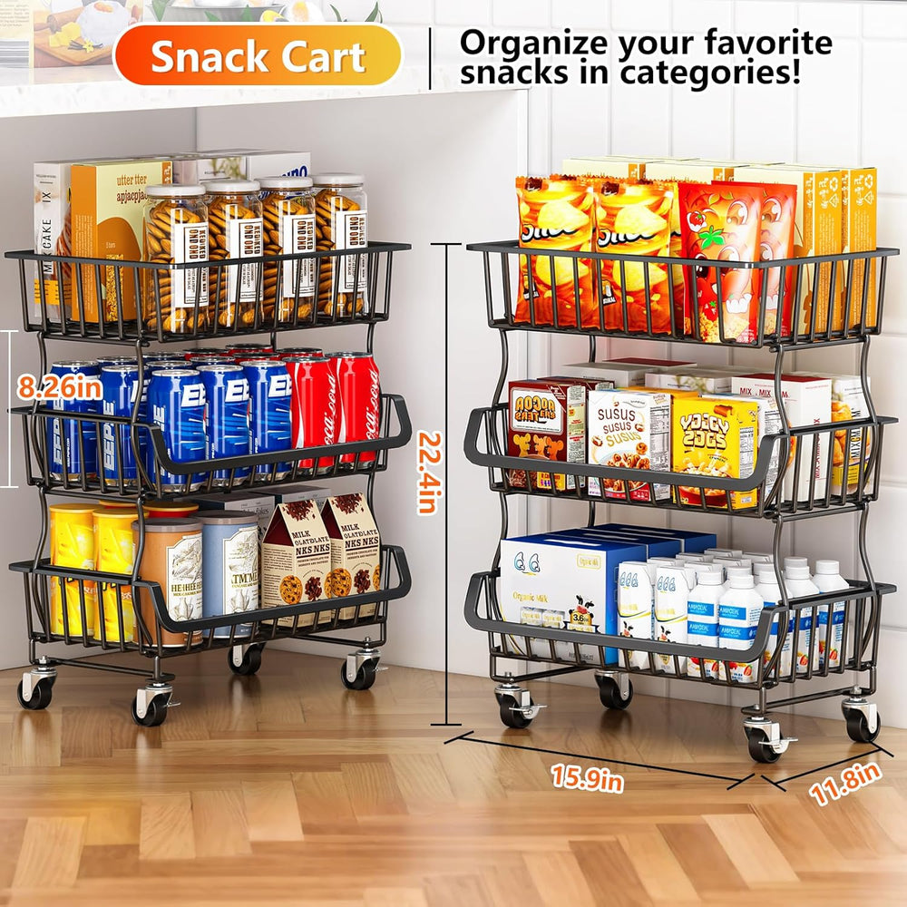 Gsiekare 3-Tier Rolling Pantry Organizer and Storage Cart with Wheels – Stack...