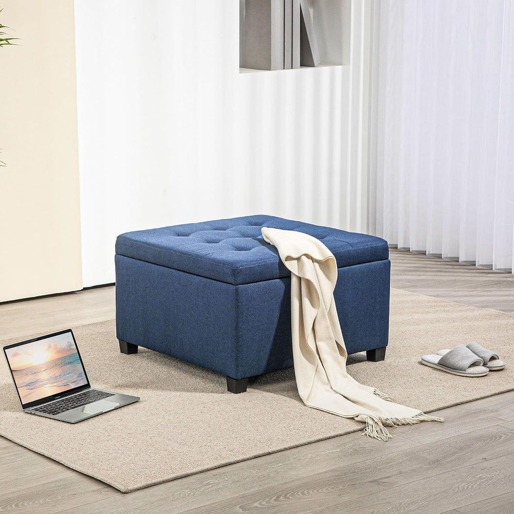 Vintage Storage Ottoman with Button-Tufted Design