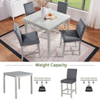 KEIKI 5-Piece Counter Height Dining Table Set with Square Table and 4 Upholstered Chair, for 4 Person, Classic Crystal Decoration Wooden Table Set, Easy Assembly, for Kitchen, Dining Room, Silver Grey