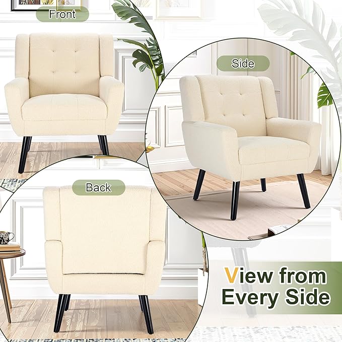 NicBex Modern Accent Chair for Living Room Upholstered Foam Filled Living Room Chairs with Metal Legs Teddy Cozy Lounge Armchair for Living Room Bedroom,Beige