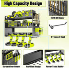 Power Tool Organizer Wall Mount, Drill Holder tool storage with Hooks & Screwdriver Organizer, Heavy Duty Iron 3 Layers Garage Storage Shelf for Workshop Shed Pegboard Basement(Black)