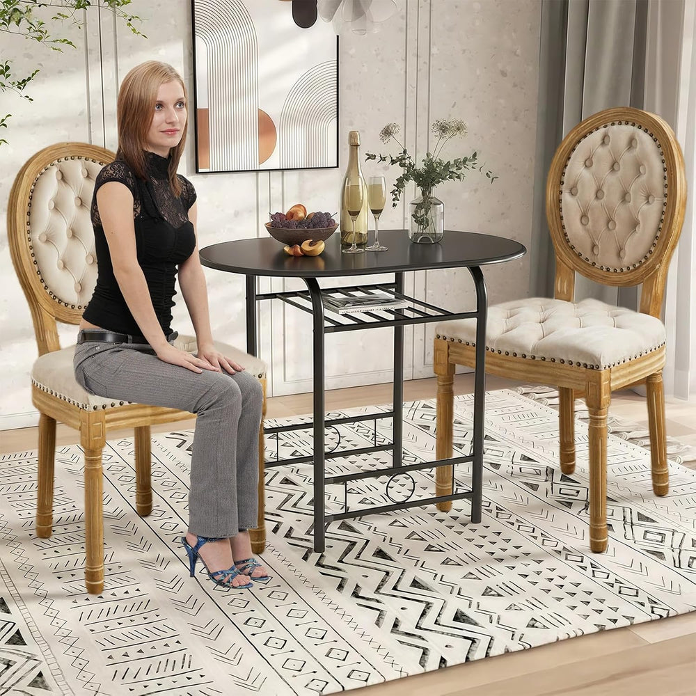 French Country Dining Chairs Set of 2,Upholstered Velvet Chairs with Round Ba...