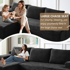 96" Modular Sectional Sofa Couches L-Shape Couch 3 Seat Modular Sofa Corduroy Memory Foam Sectional Boneless Couches for Living Room, Cloud Couch with Oversized Chaise(Black, Left Facing)
