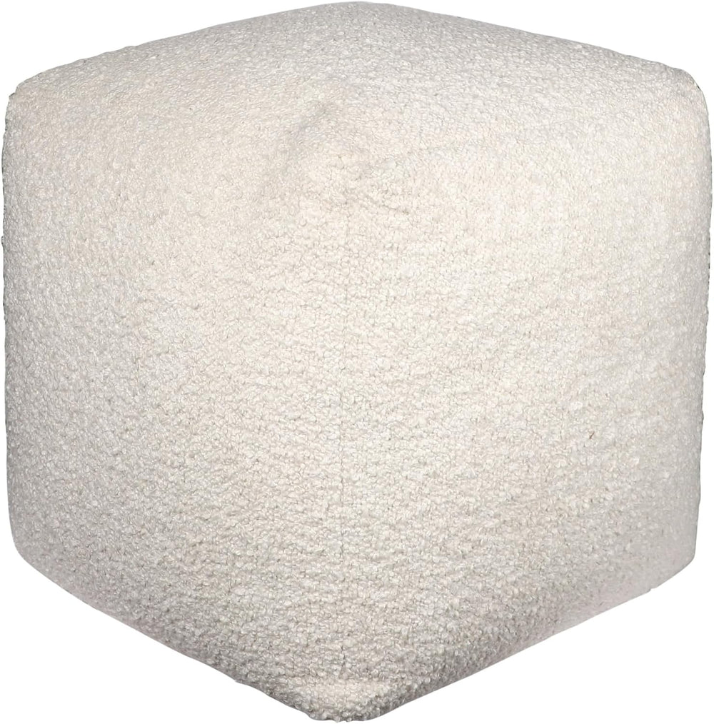 HomeRoots 18" Ivory Polyester Cube Outdoor Pouf Ottoman