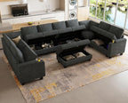 Belffin Oversized U Shaped Modular Sectional Couches for Living Room 10 Seater Modular Sofa Set with Storage Ottoman Large Sectional Couch with Cup Holder. Dark Grey Sofa