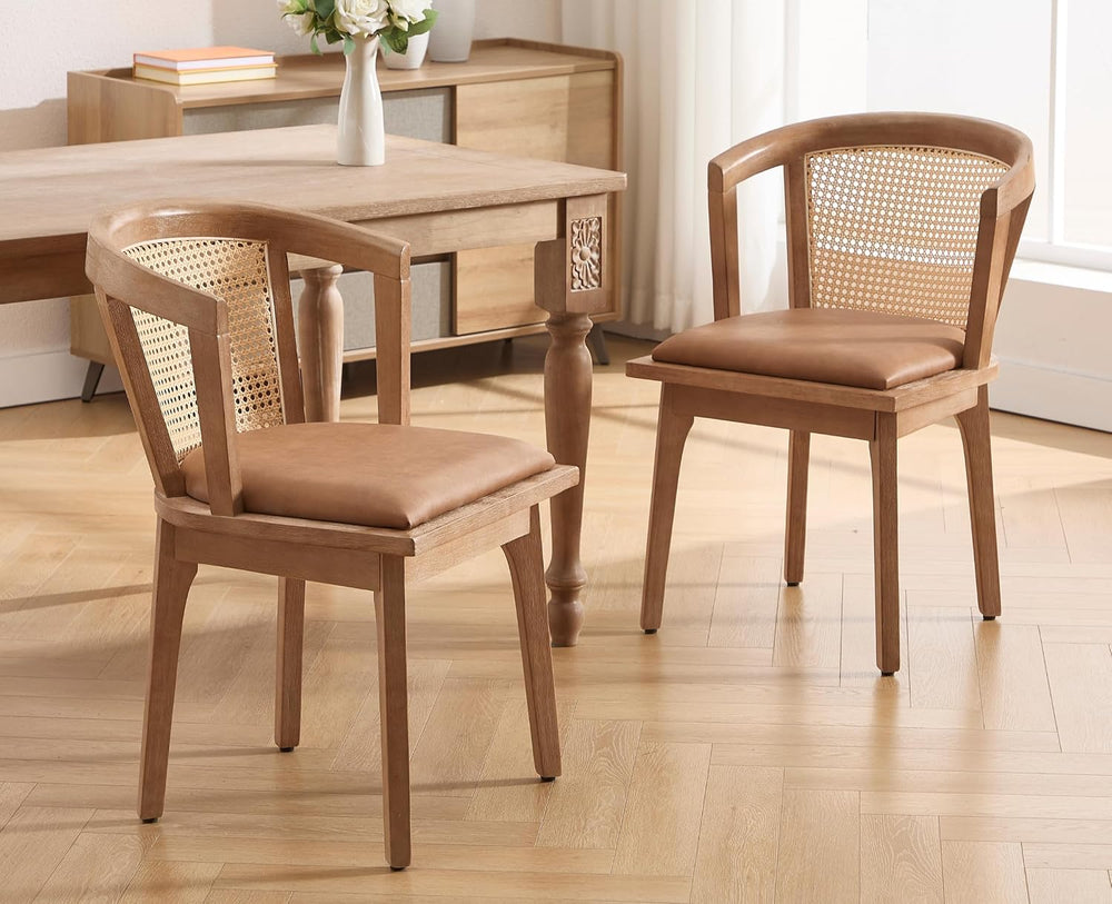 EALSON Rattan Mid Century Dining Chairs Set of 2 Modern Farmhouse Wooden Dini...