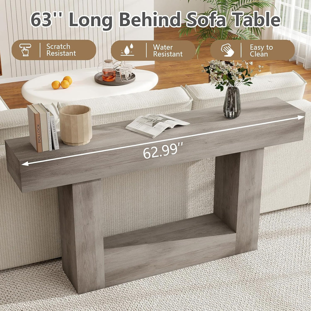 Spaco 63'' Long Console Table,2 Tier Farmhouse Entryway Table Sofa Ta...
