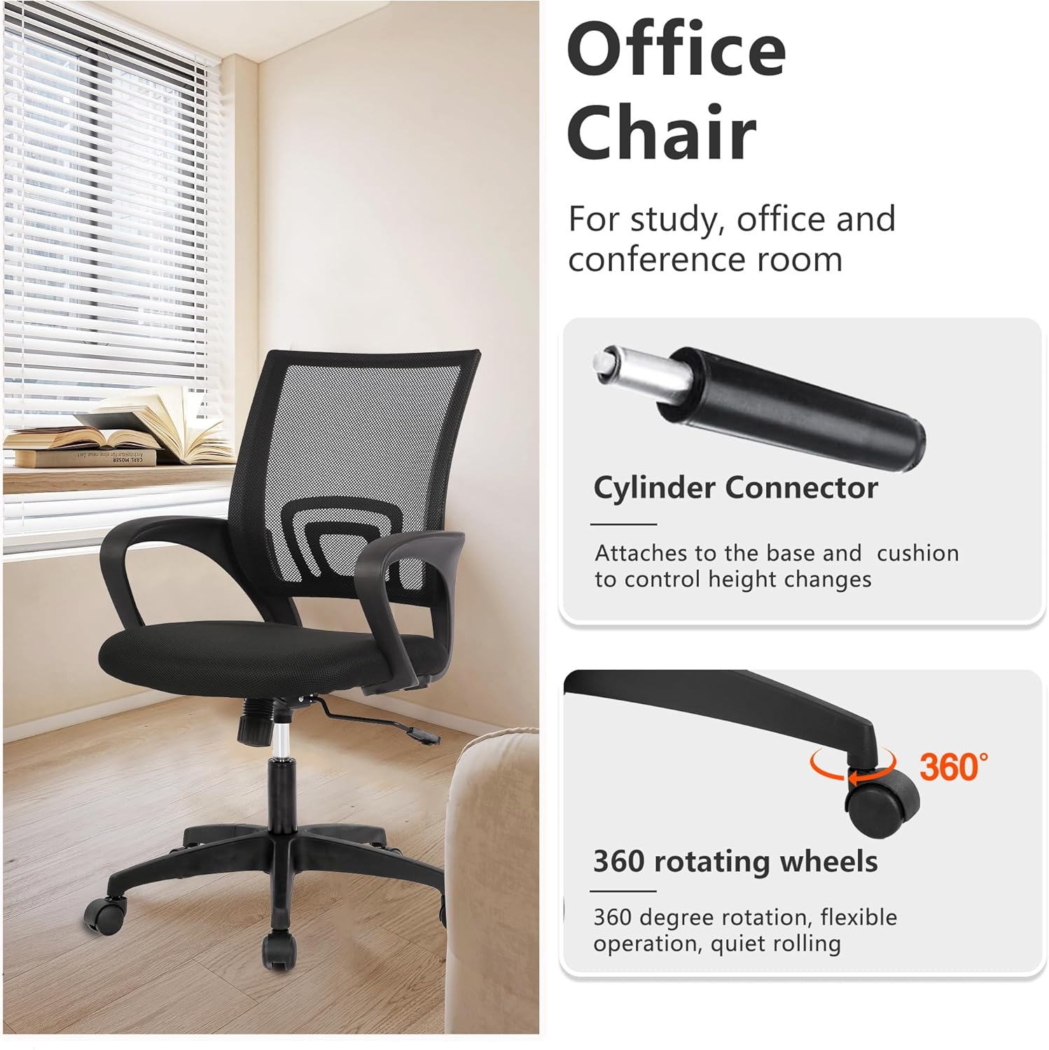 PayLessHere Home Office Chair Desk Computer Chair Adjustable Ergonomic Lumbar Support Armrest Executive with High Density Mesh 360 Degree Swivel Chair for Men Women Adults, Black