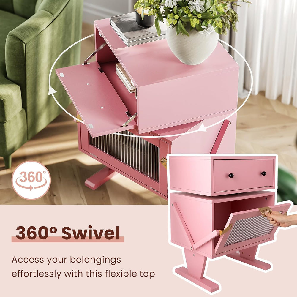 RoyalCraft Nightstand with LED Light Strips, Pink End Table for Bedroom | Mod...