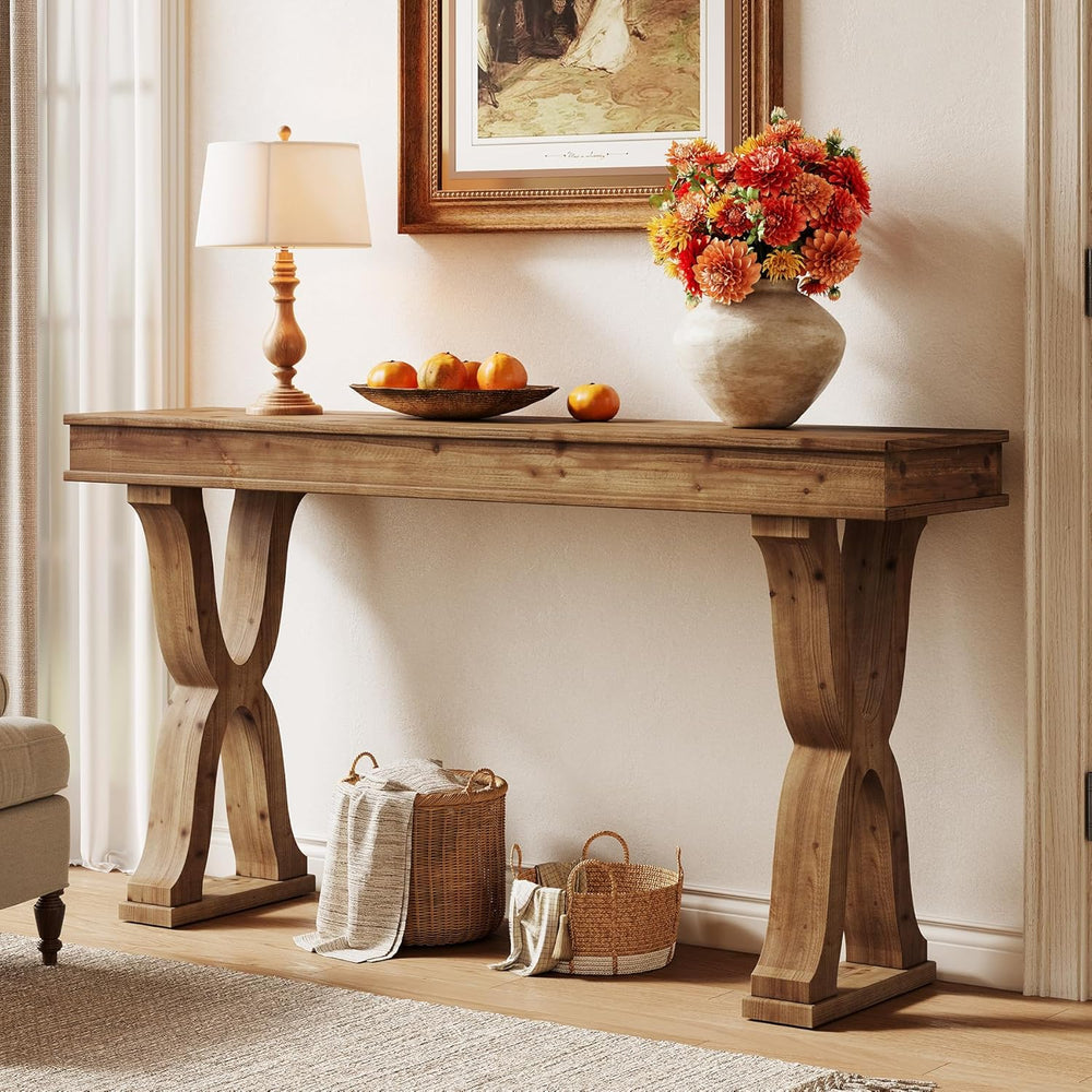 63-Inch Solid Wood Console Table, Farmhouse Entryway Table with X-Shaped Legs...