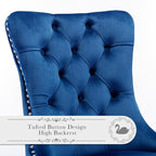 Velvet Upholstered Dining Chairs Set of 6, Modern Style Kitchen Side Chairs with Nailhead Trim and Silver Plated Leg, Metal Pulling Ring for Dining Room Living Room(Blue-Silver Plated Leg)