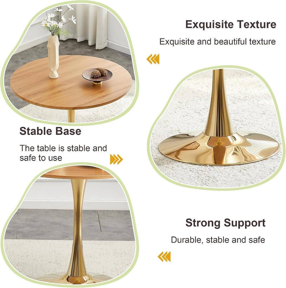 Round Dining Table for Small Space,32" Tulip Tables with Gold Metal Pede...