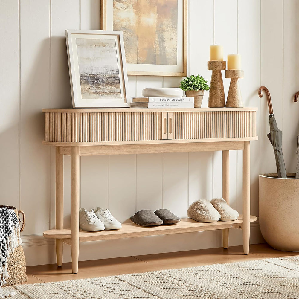 LINSY Fluted Console Table with Storage, Entryway Table Wood Entrance Tables ...