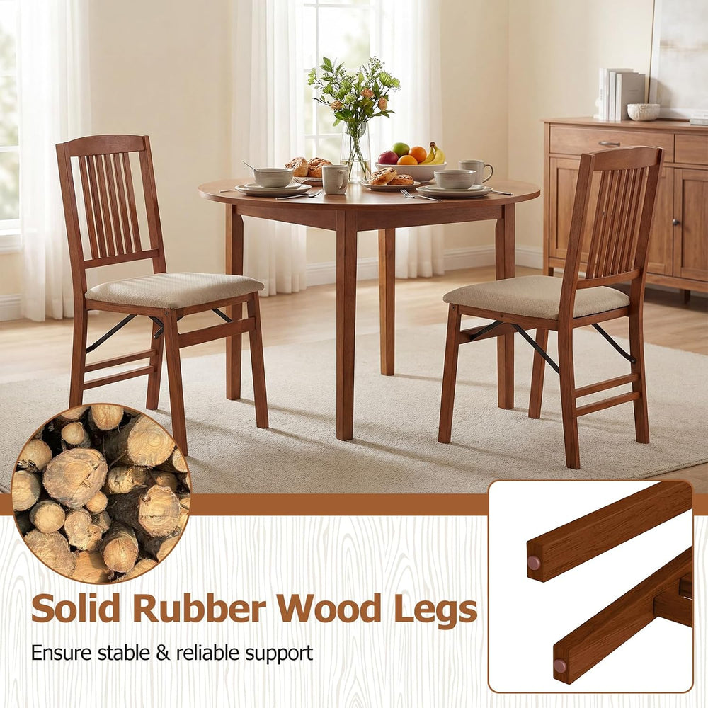 Giantex Folding Dining Chairs Set of 2, Foldable Wood Kitchen Chairs with Pad...