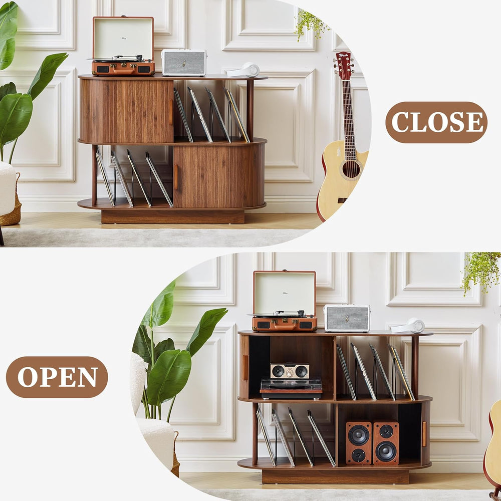 40" Mid Century Record Player Stand Storage Cabinet with, Turntable Stan...
