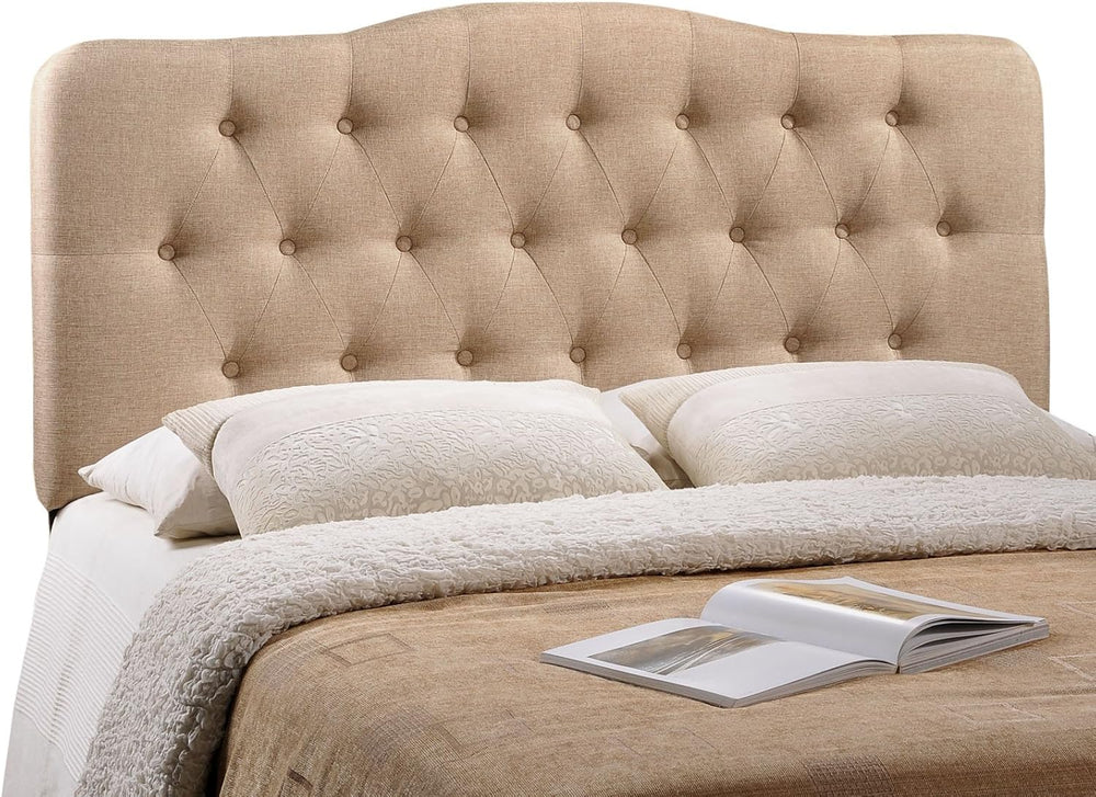 Modern Contemporary Queen Size Fabric Headboard, Beige Fabric
