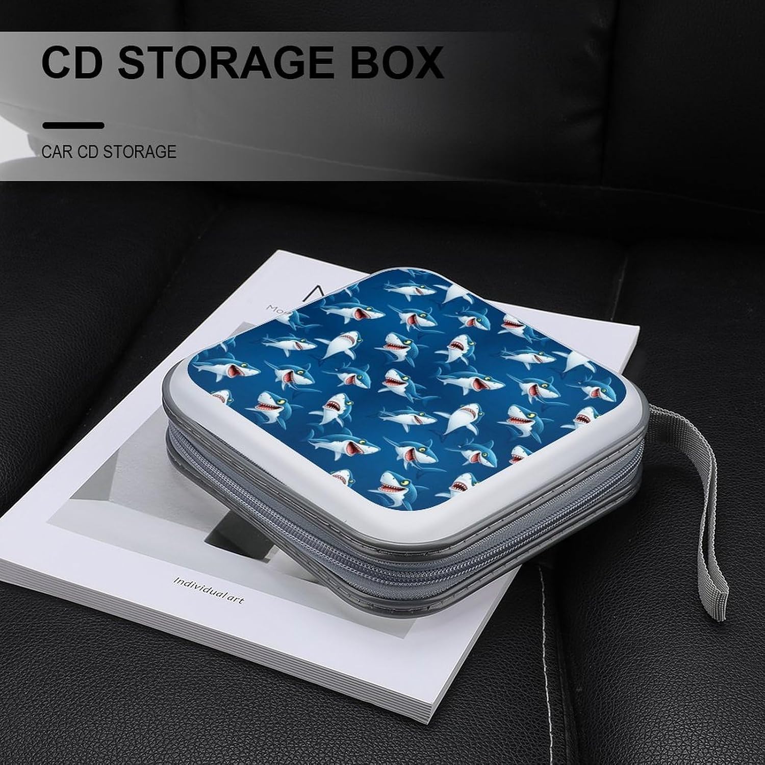 40-Disc Capacity CD/DVD Case Nautical Ocean Shark Lovers Animal Shark, Hard Plastic Protective Storage Binder with Zipper, Portable Organizer for Car Home Office