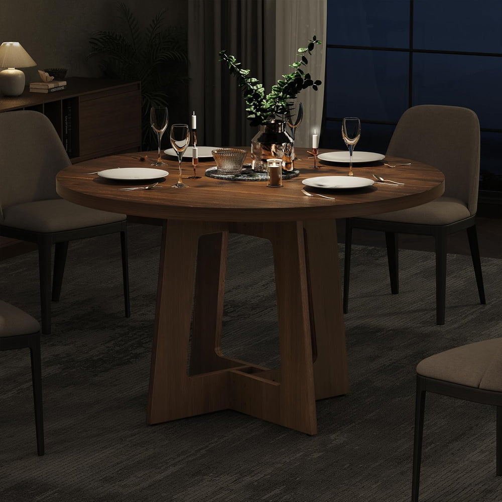 Round Dining Table for 4, Wooden Dining Room Table, Circle Kitchen Table for ...