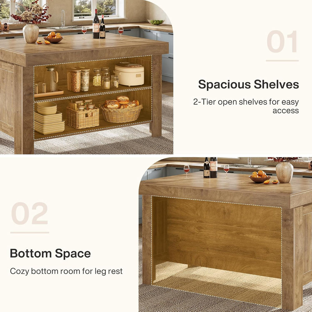 Tribesigns 55" Kitchen Island with Storage & Seating (Natural Brown ...