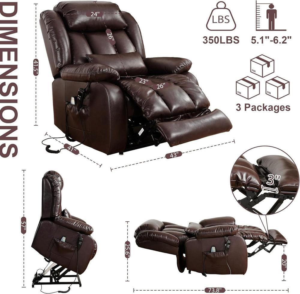 EDILLY XL Large Genuine Leather Lift Chair Recliner for Elderly, Dual Motor w...