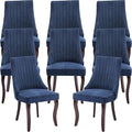 Navy Mid Century Dining Chairs Set of 8, Modern Kitchen & Dining Room Chairs Set of 8, Linen Upholstered Kitchen Chairs, Sillas de Comedor, Wood Legs (Blue, 8 Pcs)
