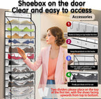 Over The Door Shoe Organizer with 12 Large Breathable Pockets - Durable Hanging Storage for the Entire Family's Shoes - White