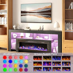 LEMBERI 80 inch Fireplace tv Stand with 50 inch Fireplace Up to 90" TVs,LED Light Entertainment Center and Storage, Modern Wood Media Television Console for Living Room