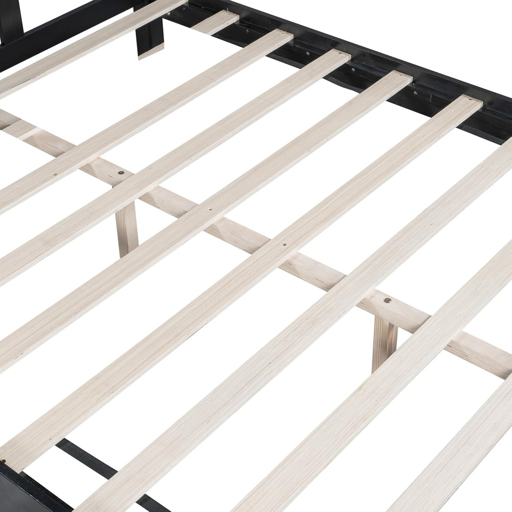 LUMISOL King Size Platform Bed Frame with Velvet Headboard, Solid Wood Bedfra...
