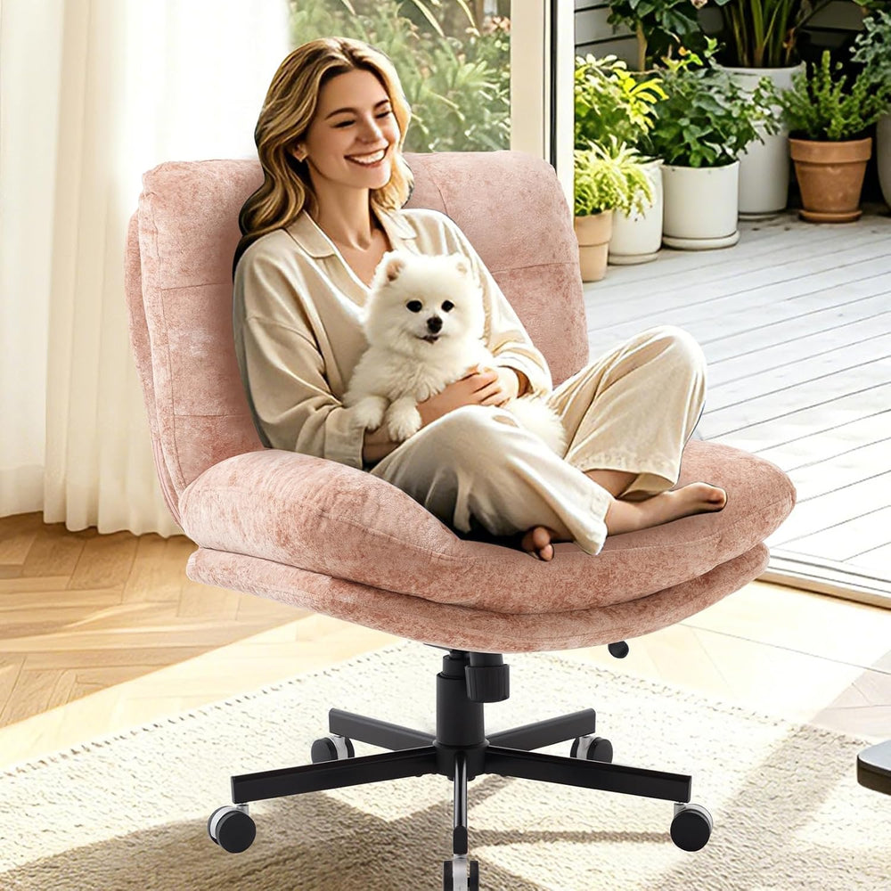 Wide Plush Comfy Criss Cross Rolling Office Desk Chair for Women Pink | 7.09&...