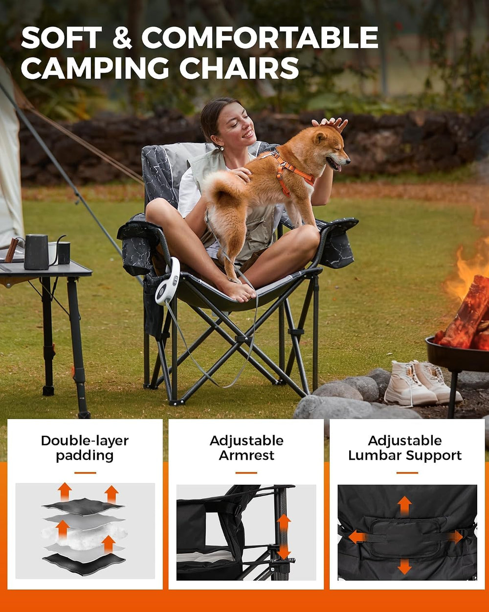 KingCamp Oversized Camping Chair with Adjustable Lumbar Support, 550lbs Heavy...