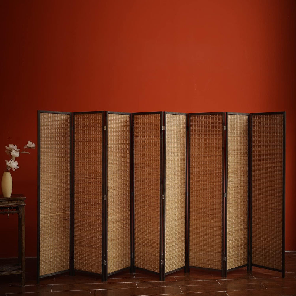 Furnnylane 8 Panel Bamboo Room Divider - Natural Brown 5.6 ft Tall Folding Pr...
