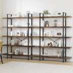 2PCS Heavy Duty 5 Tier Industrial Bookcase for Home Office, Rustic Brown | 47" Wide Wood Bookshelf,120 lbs Shelf Capacity, Rustic Open Shelving Display,3CM Upgraded Thicken Board,Easy to Assemble
