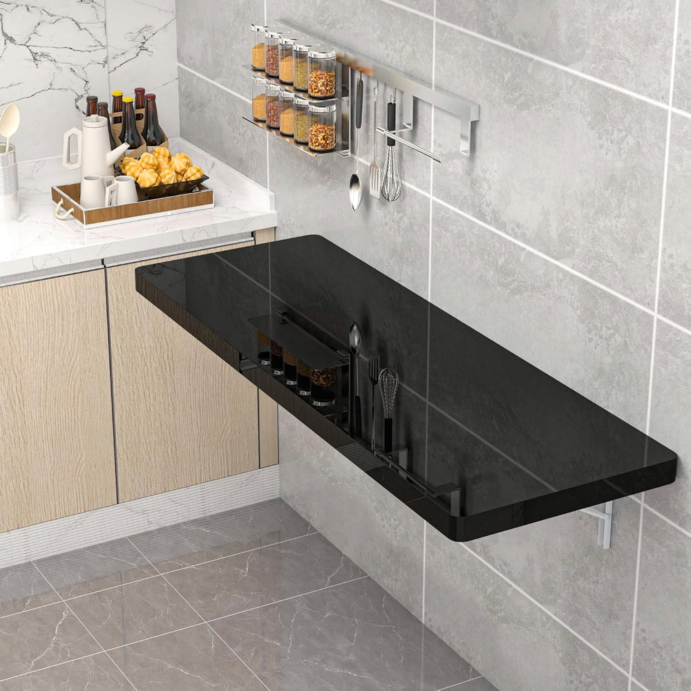 Clikuutory Wall Mounted High Gloss Folding Table, Wall Desk Fold Down for Sma...