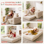 Jocoevol 4-in-1 Convertible Folding Sofa Bed, 78"W x 68"L Queen Size Foldable Sleeper Sofa Bed, Wide Corduroy Upholstery, Boneless Mattress Couch with Armrests & Neck Pillow for Living/Bedroom, Beige