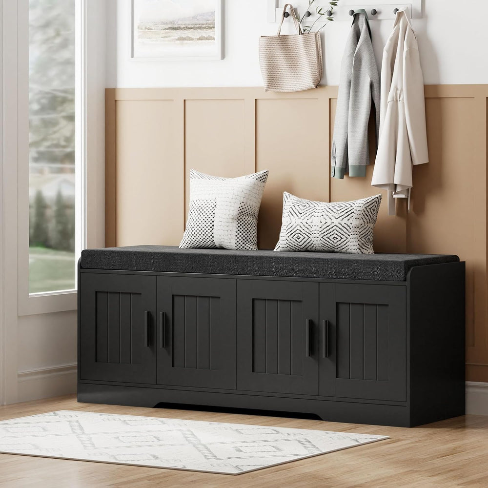Homleke Shoe Storage Bench, 4 Doors & Thickened Padded Seat Cushion | 2-T...