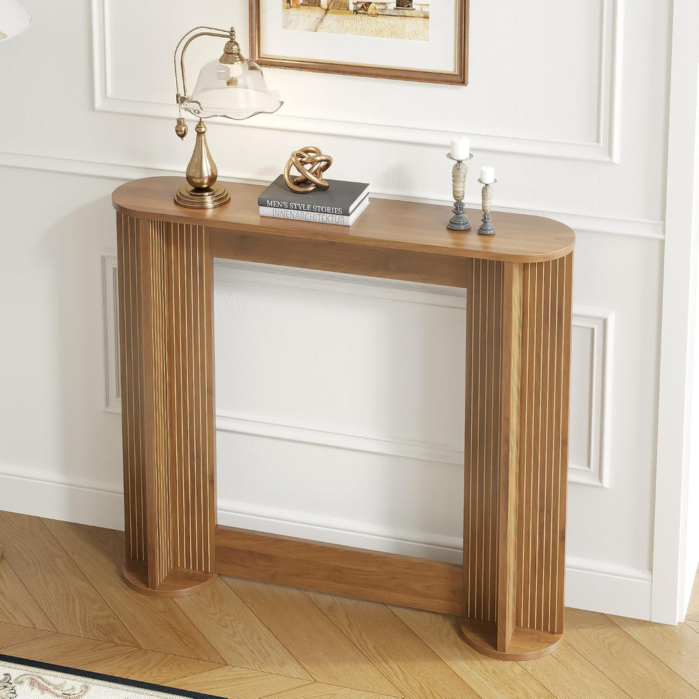 35 Inch Small Narrow Console Table Behind Couch, Mid-Century Modern Fluted Sk...
