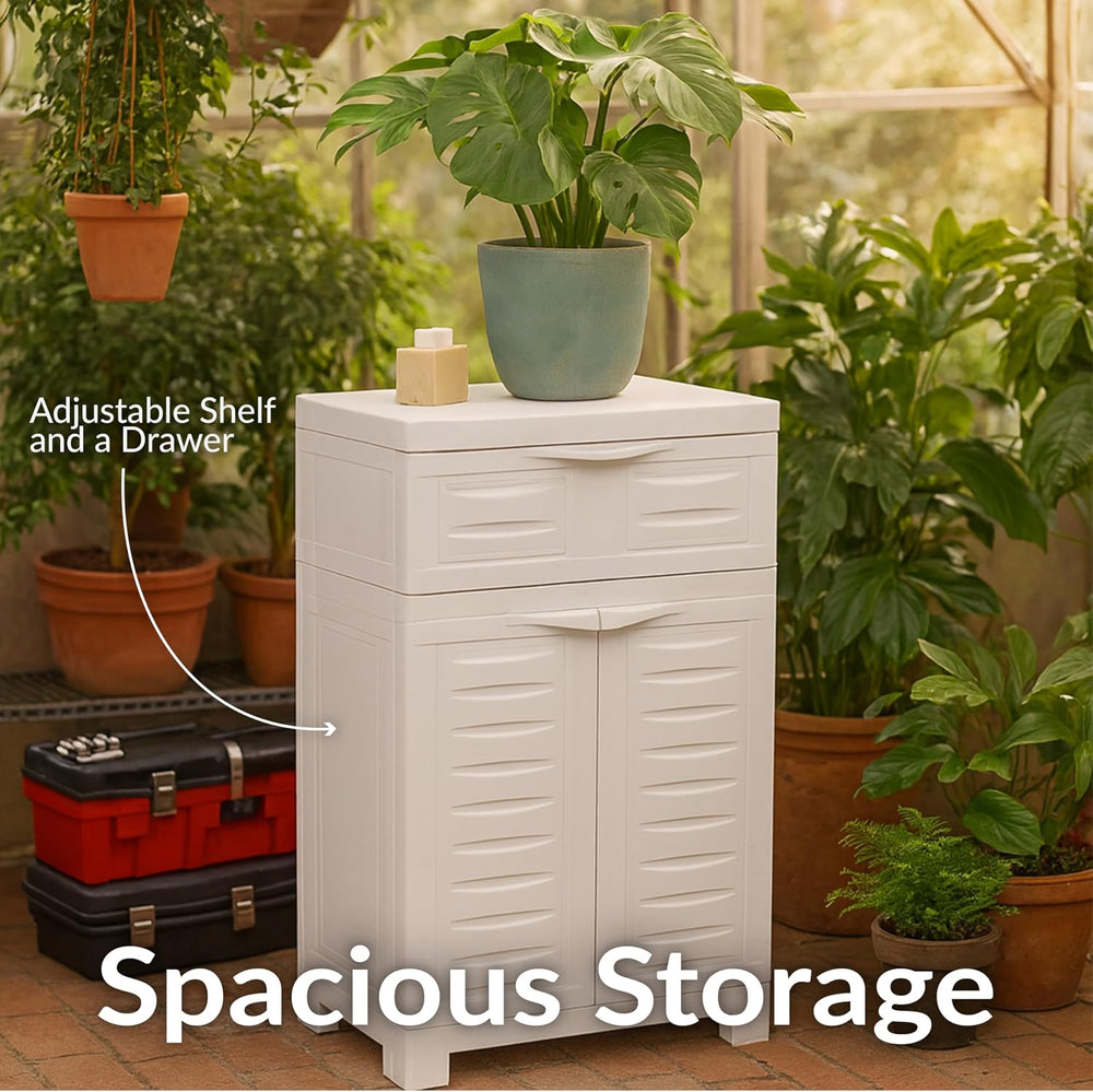Sunnydaze 34.5" Garage Storage Cabinet with Adjusting Shelf, Speckled White