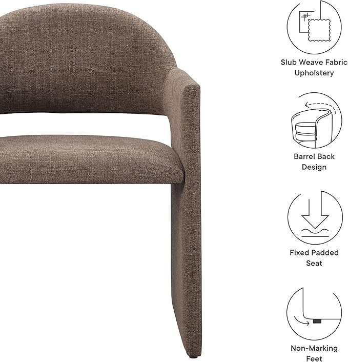 Modway Talia Upholstered Fabric Dining Armchair in Mocha - Modern Curved Dining Chair with Open-Back - Living Room Barrel Lounge Chair - Single Upholstered Accent Chair with Arms