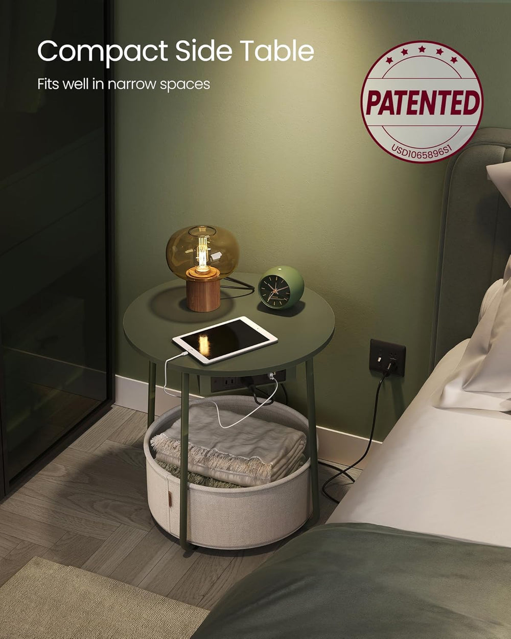 VASAGLE LILEA Collection - Side Table with Charging Station, Round End Table ...