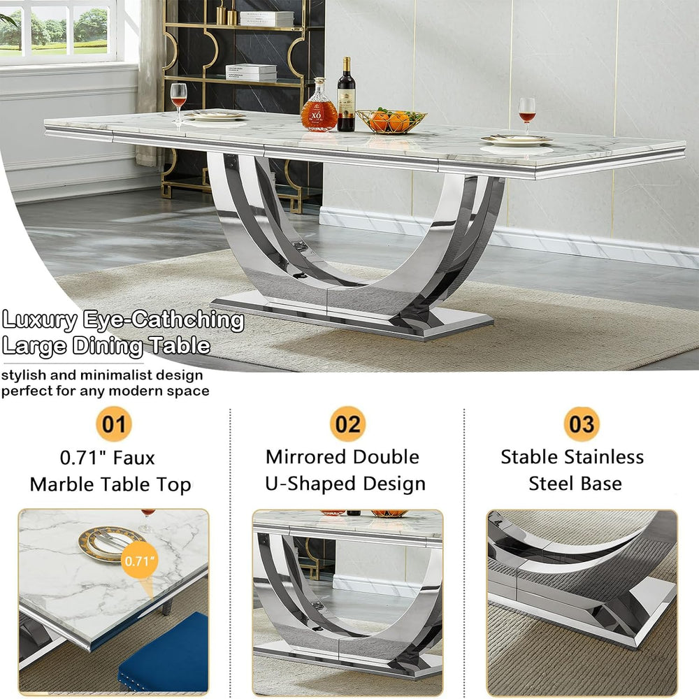 9-Piece Modern Dining Table Set with 8 Chairs, 94.5" Large Marble Kitche...