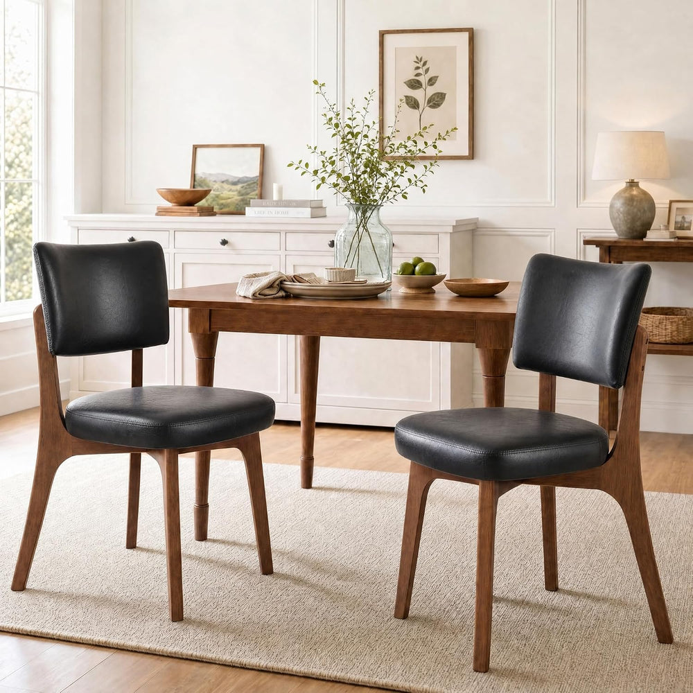 YOUNIKE Wooden Dining Chair, Faux Leather Upholstered Dining Room Chair Kitch...