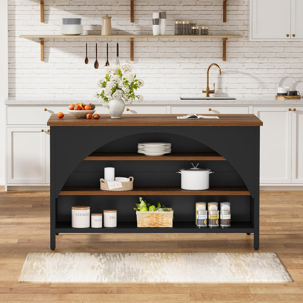 Tribesigns Kitchen Island with 3 Storage Shelves, 55" W Kitchen Shelf wi...